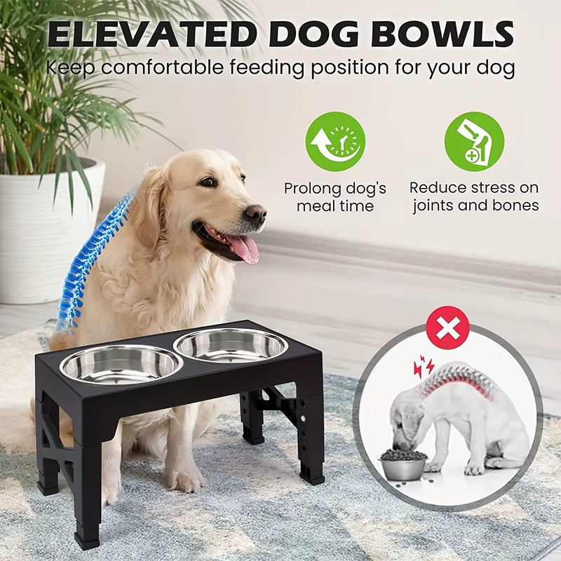 Elevated Dog Feeder Dogs Bowls Adjustable Raised Stand with Double Stainless Steel Food Water Bowls for Small Medium Large Dogs