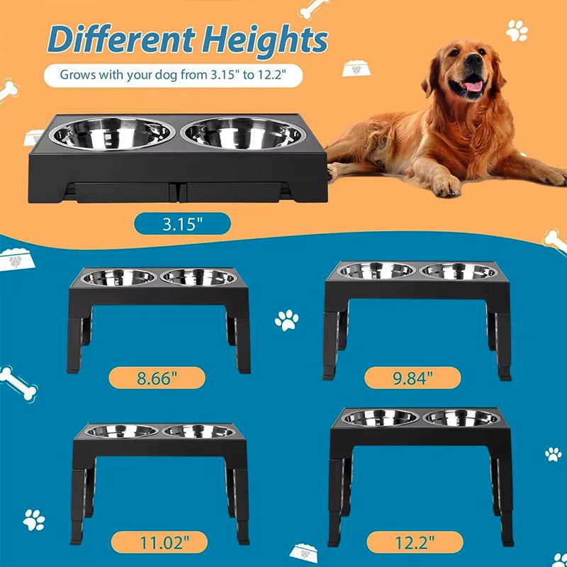 Elevated Dog Feeder Dogs Bowls Adjustable Raised Stand with Double Stainless Steel Food Water Bowls for Small Medium Large Dogs