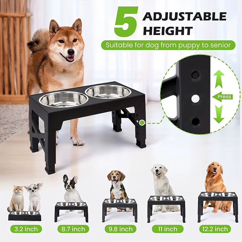 Elevated Dog Feeder Dogs Bowls Adjustable Raised Stand with Double Stainless Steel Food Water Bowls for Small Medium Large Dogs