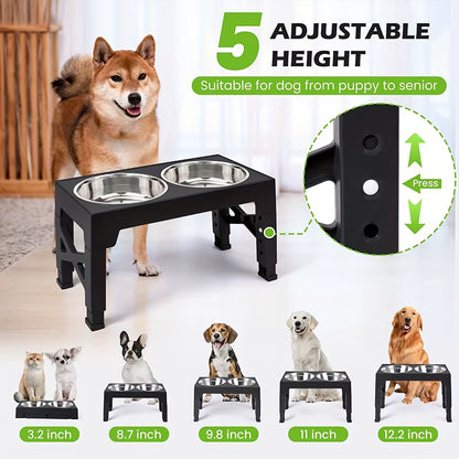 Elevated Dog Feeder Dogs Bowls Adjustable Raised Stand with Double Stainless Steel Food Water Bowls for Small Medium Large Dogs