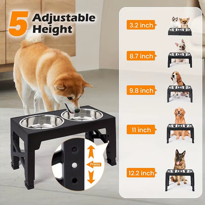 Elevated Dog Feeder Dogs Bowls Adjustable Raised Stand with Double Stainless Steel Food Water Bowls for Small Medium Large Dogs